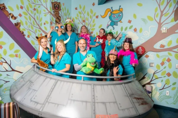 Dr. Streeby and staff in spaceship